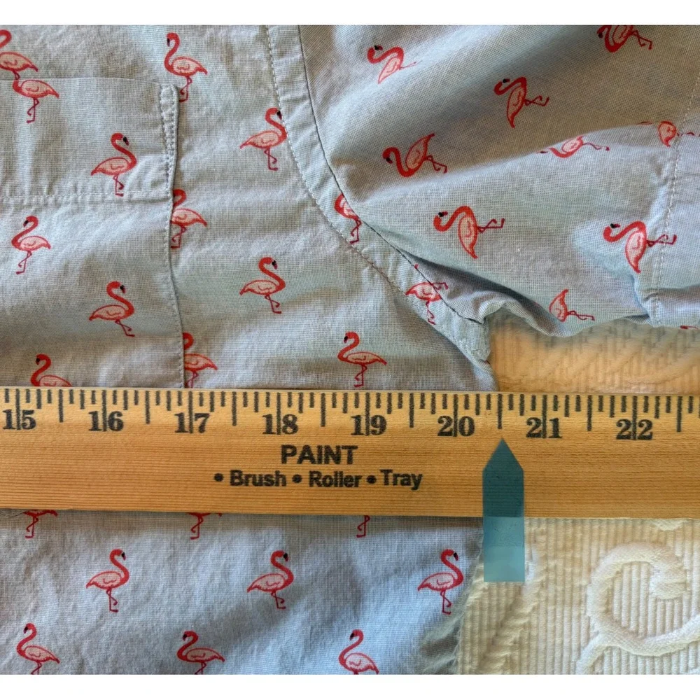 Banana Republic Flamingo Print Standard Fit Cotton Short Sleeve Shirt Men Small